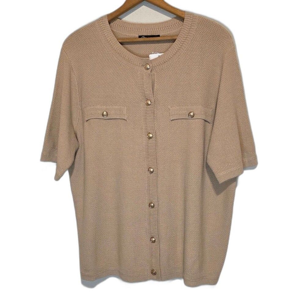 NWT Pretty Garden Short Sleeve Cardigan Lightweight Button Front Career Large